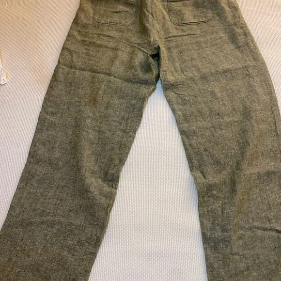 Olive Green 100% Linen Pants - Picture 2 of 4